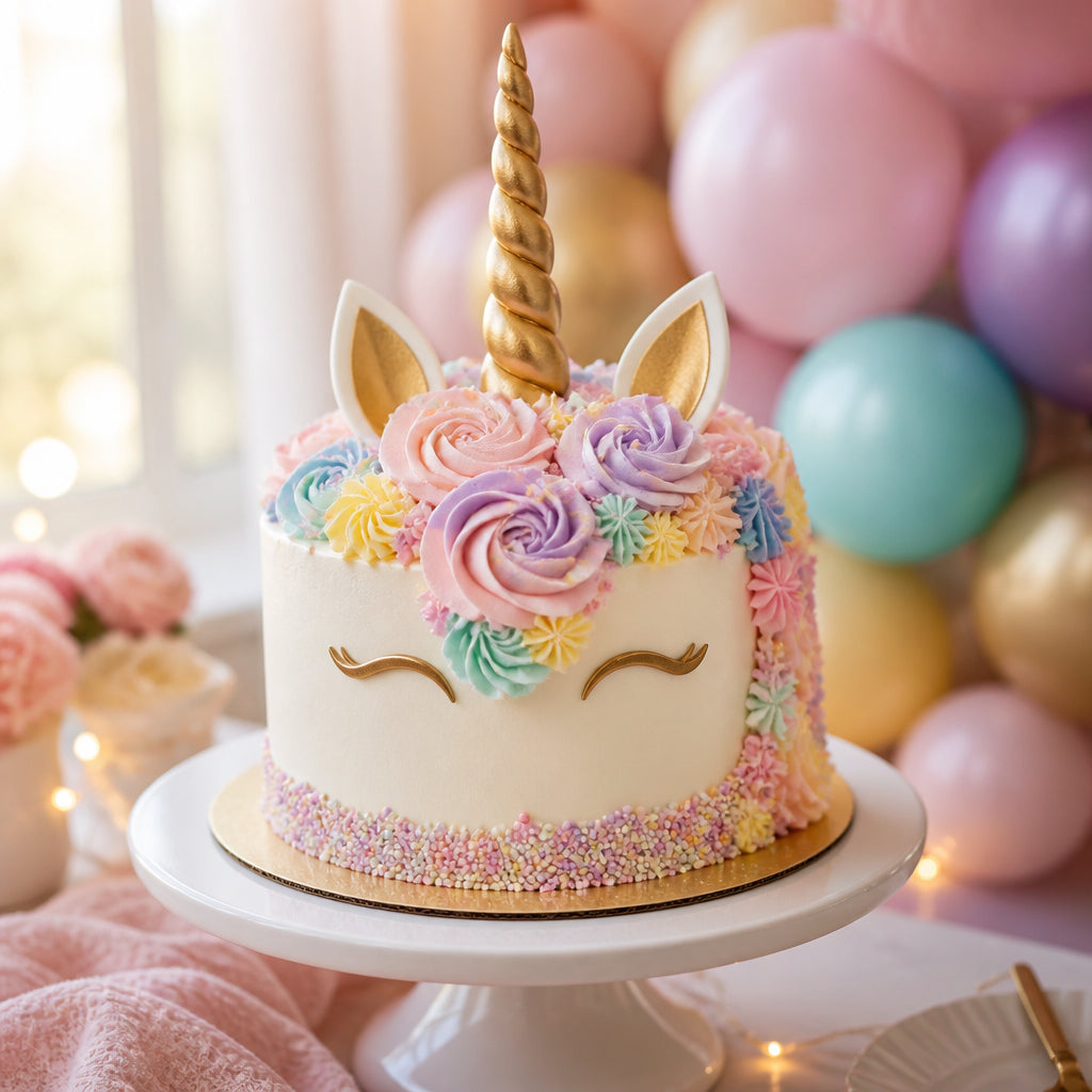 Unicorn birthday cake close-up