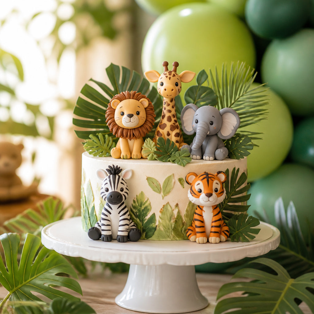 Jungle safari birthday cake close-up